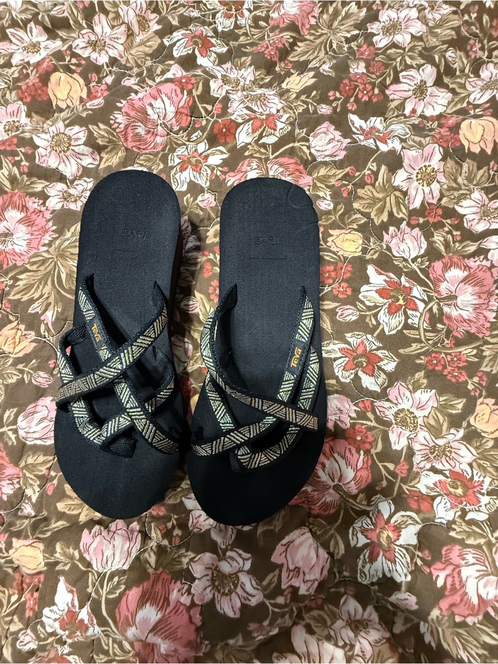 Teva Black Sandal with Patterned Straps